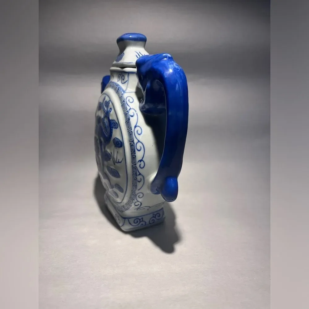 Vtg Dragon Design TeaPot Decorative White Blue Collectible Made In China